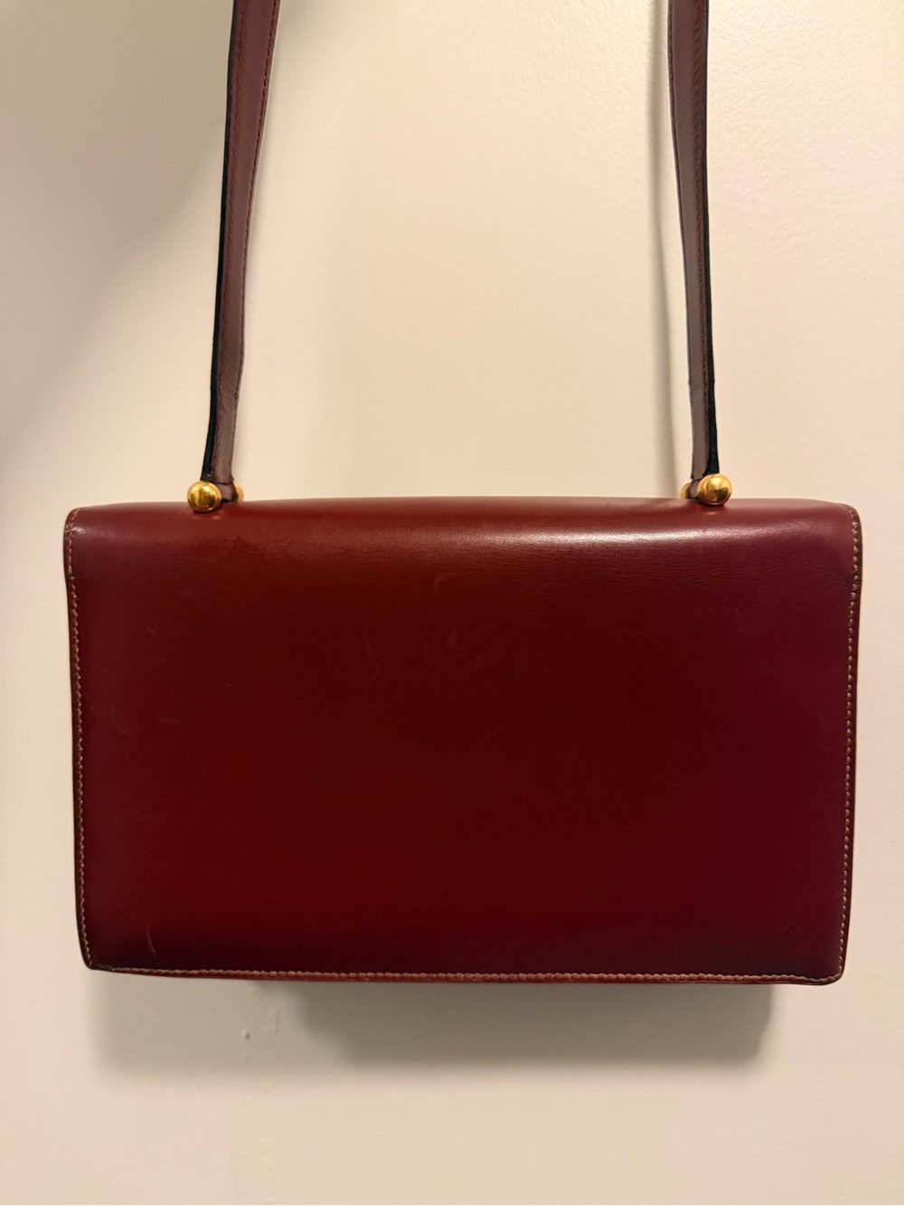 Hermes Burgundy Leather Shoulder Bag with Gold Hardware - Picture 3 of 7
